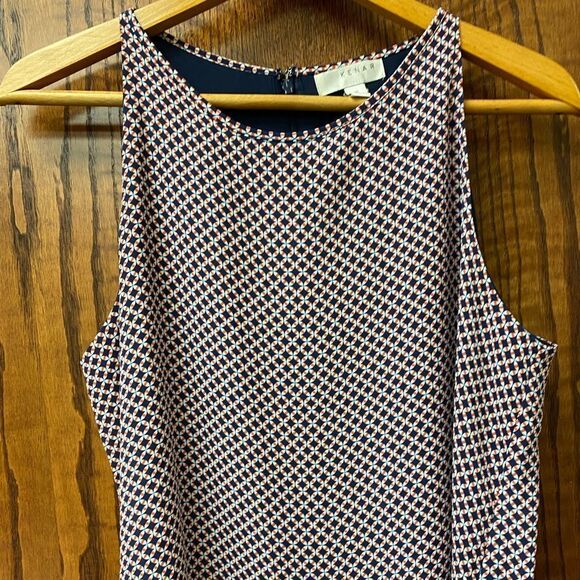 Kenar geometric print double layer halter neck sleeveless flowy tunic blouse - Picture 2 of 9